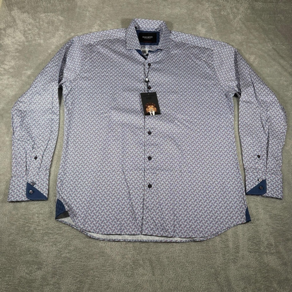 Maceoo Shirt Mens XL (5) Blue Einstein‎ Illusion Geometric Long Sleeve Button Up